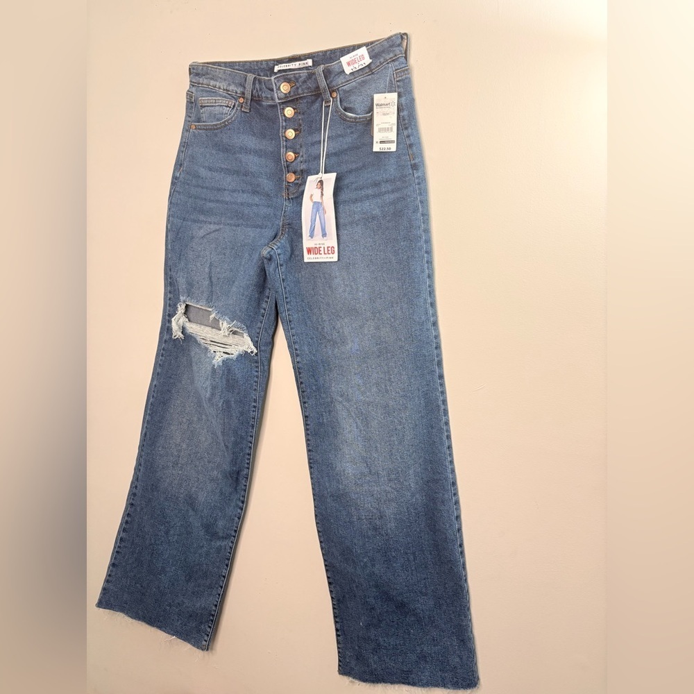 Celebrity Pink Blue Flare Wide Leg Jeans - Picture 9 of 11